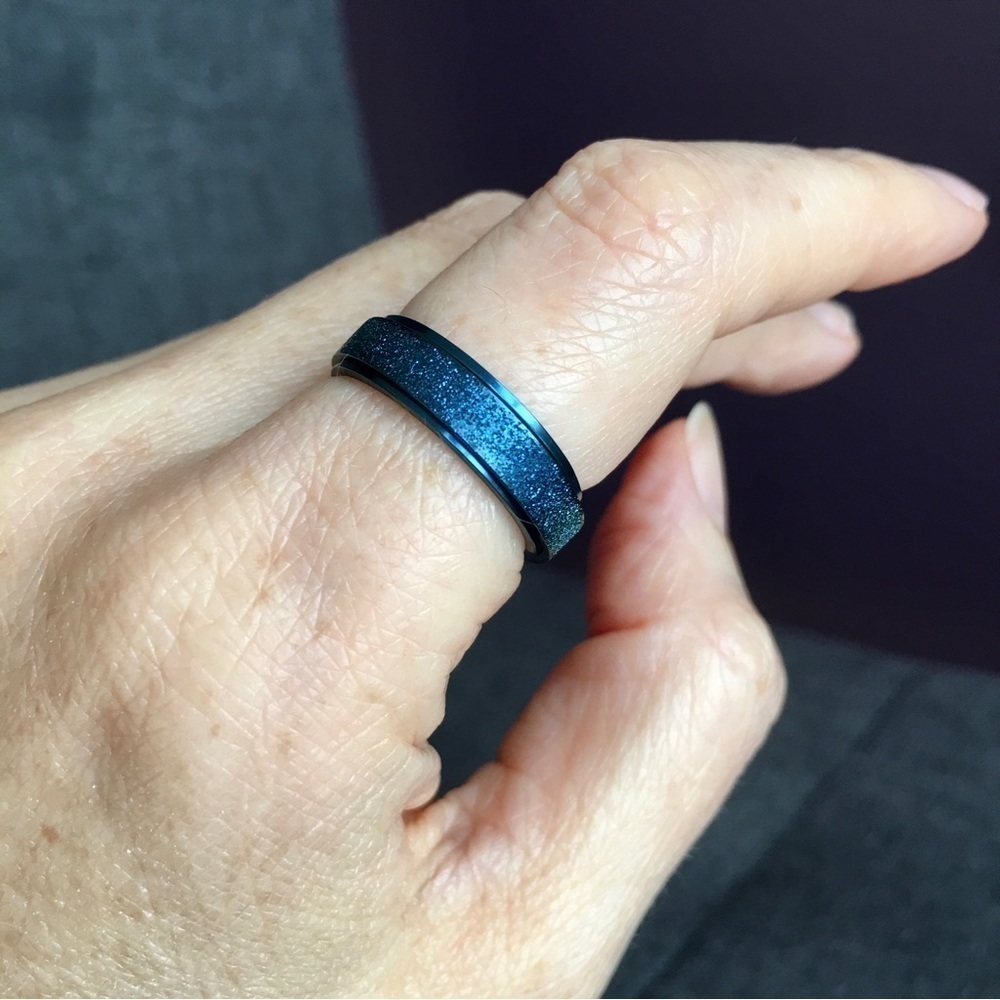 Glitter Pearl Sand Spinner Fidget Ring, Blue, Size 8